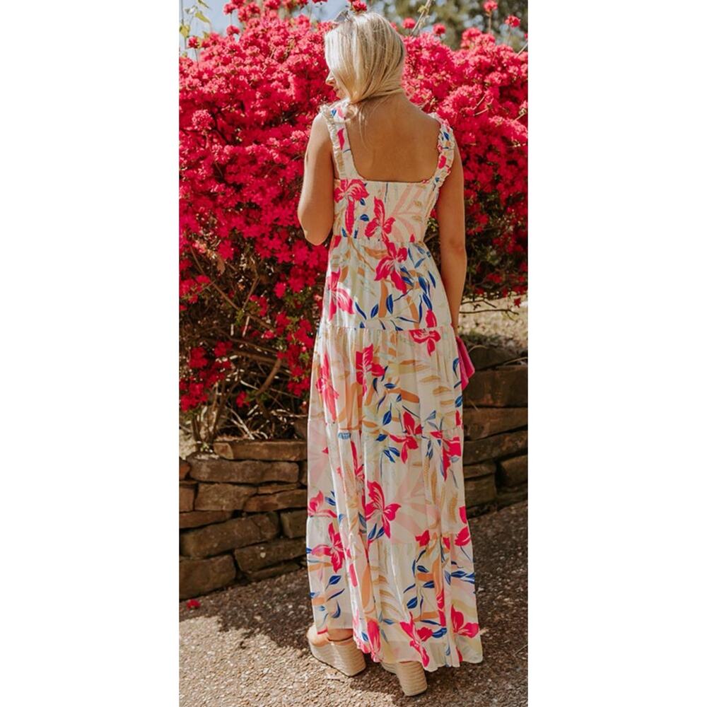 Flying Tomato Tropical Flower Printed Maxi Dress Vacation Costal Women's M - Picture 4 of 10